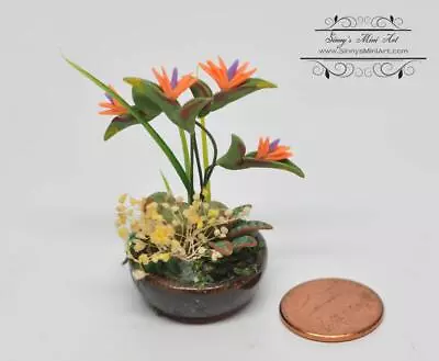 1:12 Dollhouse Miniature Bird-of-Paradise Flower Arrangement In Bowl BD A1018 • $15.24