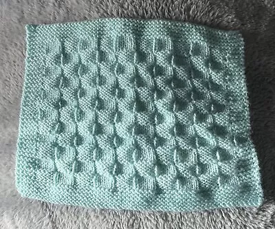 Small Hand Knitted Baby Blanket New - Mint Green 28cm X 23cm • £6.99