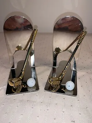 Vintage Chrome And Brass Golf Theme Bookends 5 1/2” Tall • $17