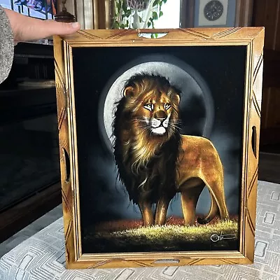 The King! Mid Century Modern Ortiz Velvet Lion Painting! Vtg 70s Atomic Age Art • $49.99