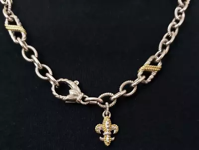 Judith Ripka .925 Sterling Silver And Gold 20  Necklace W/ Fleur De Lis CZ 59.2g • $179.95