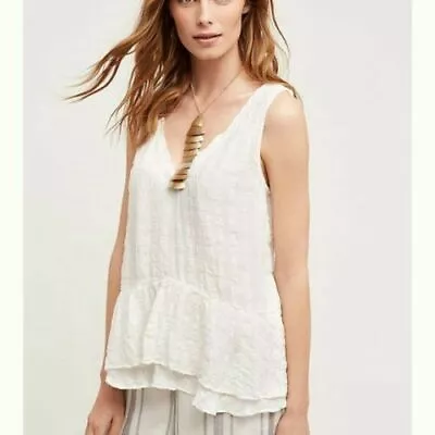 Vanessa Virginia Anthropologie White Flutter Swing Tank Top Size 4 • $14.99