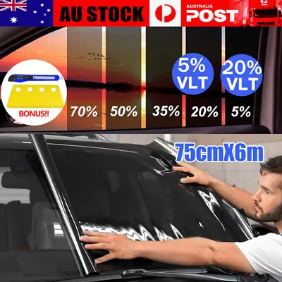 Window Tint Film 5% 20% VLT Black Roll 75CMX6M Car Auto Home Tinting Tools AU • $22.99