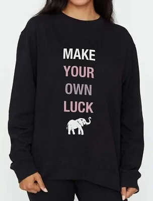 Nwt Womens Ivory Ella Cotton 'make Your Own Luck' Graphic Black Pullover~m • $29.99