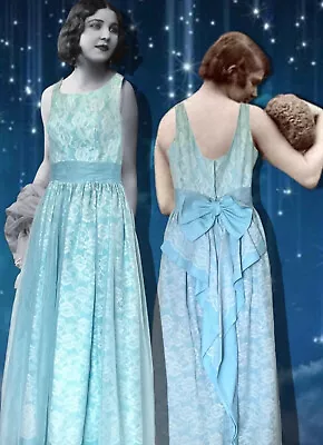 Sweetest Vintage 1960s Sky Blue Frothy Full Skirt Prom Dress Lace Bow In Back • $79.99