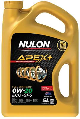 Nulon Apex+ 5 Litre Full Synthetic 0w-20 Eco-gf6 Engine Oil • $105