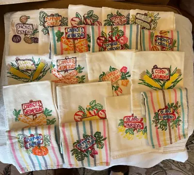 Lot 18 Cotton Vintage Embroidered Tea Towels-Signs-Vegetables Aunt Martha's 3403 • $16.50