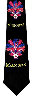 Lady Mardi Gras Men's Novelty Necktie Mask New Orleans Carnival Black Neck Tie  • $15