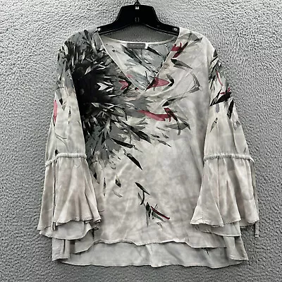 MINT VELVET Blouse Womens Size 14 Top Floral 3/4 Sleeve White Gray • $19.95