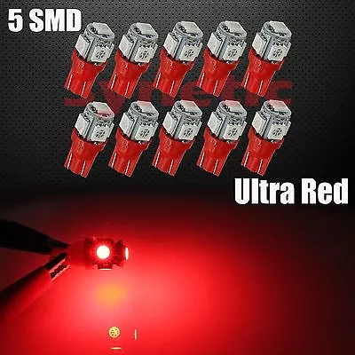 10x T10 192 921 168 2825 5050 SMD Chip 5-LED Red Interior Dome Map Lights Bulbs • $7