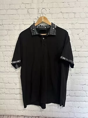 Versace Jeans Couture Men's Polo Shirt Size 3XL Black Jacquard Logo Short Sleeve • £90