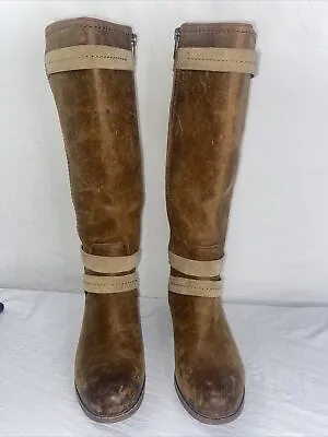 UGG Darcie Womens Tall Riding Boots Chestnut Brown Distressed Leather Size 5 • $18