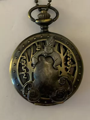 $28 • Buy Disney Little Mermaid Brass Pocket Watch Ursula Ariel  Chain New Battery