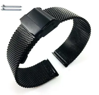 Black Steel Adjustable Mesh Bracelet Watch Band Strap Double Lock Clasp #5026 • $14.95