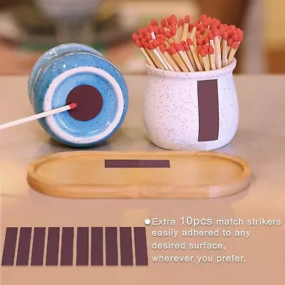 Match Holder 2 Pk   Ceramic Jars On Bamboo Tray   Extra Strikers Included • $11.99