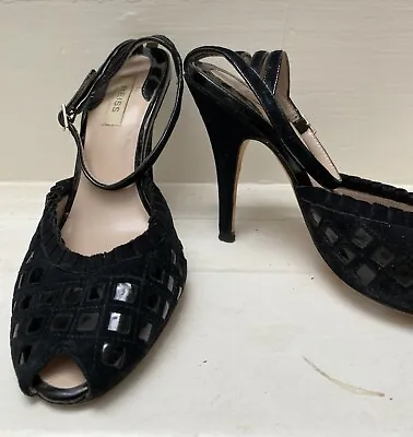 £7 • Buy Reiss Black Suede Peep Toe Party Shoes High Heels Size 4 37 Ankle Straps