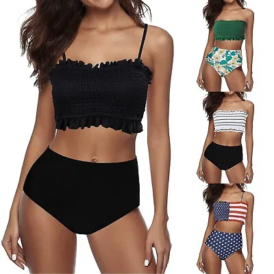 $28.60 • Buy High Waisted Bikini Set For Women Strapless Bikini Bandeau Ruffled Bikini ZF