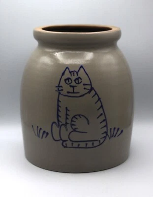 $63.99 • Buy Vintage Beaumont Brothers BBP Pottery Blue Cat Salt Glazed Crock