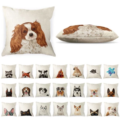 $12.99 • Buy Dog Polyester Linen Pillow Case Sofa Waist Throw Cushion Cover W/ Zipper Closure