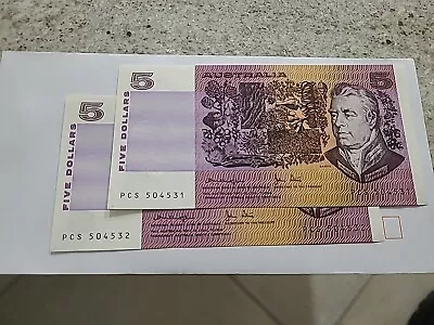 1979 $5 KNIGHT STONE PAIR UNCIRCULATED Banknotes Notes Crisp New Consecutive  • $50
