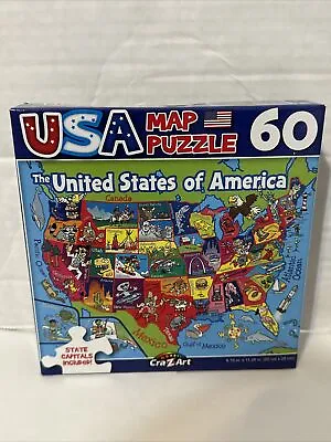 USA Map Puzzle 60 Piece Kids New Sealed With State Capitals Age 6+ 9” X 11” • $6.80