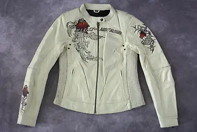 Harley Davidson Women Pacific Coast Rose White Leather Jacket XS 97012-10VW Rare • $375