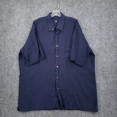 Solemare Button Down Shirt Men 2XL XXL Blue Maus Hoffman Linen Short Sleeve Itay • $49.99