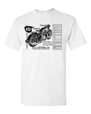 Motorcycle Tee T Shirt Retro Vtg Art Biker NSU Butler Smith Ad • $19.99
