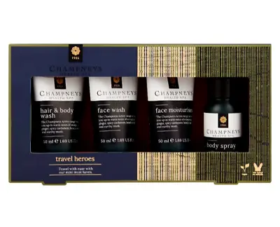 Champneys Travel Heroes Mens Gift Set  Face Hair & Body Wash Body Spray Set • £15.89