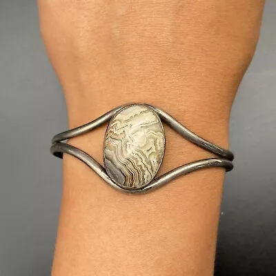 Vintage Agate Silver Bracelet Cuff 7  • $105