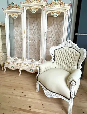 Armchair French Louis Beige Style Armchair Italian Baroque Rococo White Style • £419.52