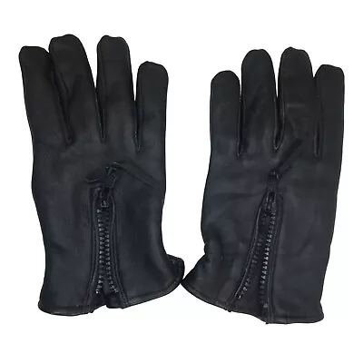 Black Deer Skin Leather Zip + Elastic Wrist Lined Gloves Size Men's Medium • $35