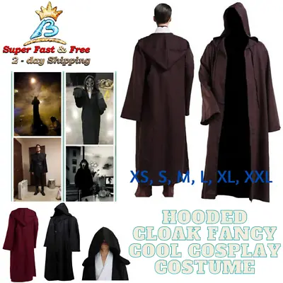 Mens Hooded Robe Full Length Adult Kids Jedi Cloak Sith Knight Cosplay Costume  • $39.53