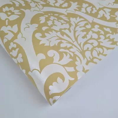 £5.49 • Buy Fine Décor - Ochre Mustard Yellow & Mica White Floral Damask Feature Wallpaper