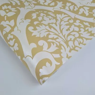 £6.49 • Buy Fine Decor - Ochre Mustard Yellow & Mica White Floral Damask Feature Wallpaper