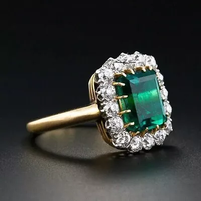 3ct Columbian Emerald Halo Statement 925 Sterling Silver Handmade Auction Bijoux • $254