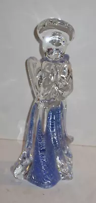 Murano Crystal Clear And Blue Glass Angel Figurine With Silver Aventurine • $29.95