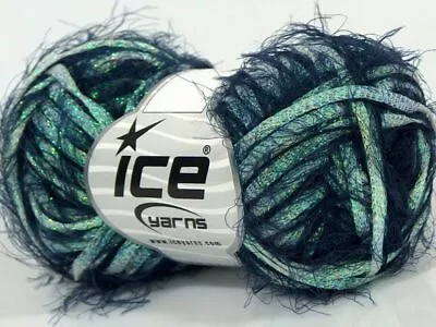 Custom Blend Eyelash With Metallic Ribbon Ice Yarn #71454 Navy & Iridescent 50gr • $2.99