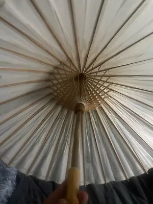 Vintage Rice Paper & Wood Umbrella Parasol Oriental- White - UNPAINTED - 21 In. • $30