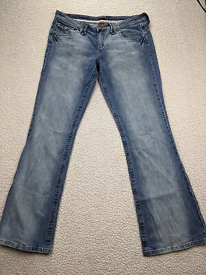 Vanity Womens Size 32 (14) Blue Jeans Flare Mid Rise Flap Pocket Light Wash • $17.94