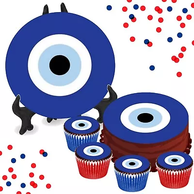 Evil Eye Edible Cake Cupcake Toppers Blue Gift Fun Cake Party Decorations Icing • £4.09