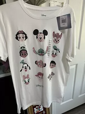 Size L Disney 100 Years White T-Shirt Mickey Lion King Donald Bambi Etc Preowned • $6