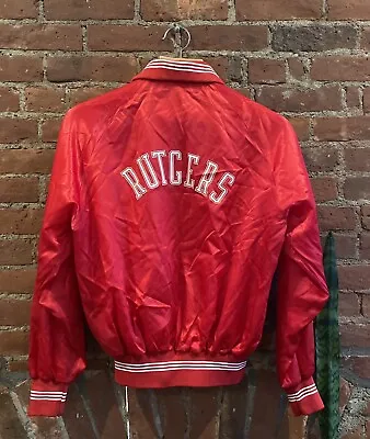 Vintage 80s Rutgers University MVP COR INC Red Satin Jacket Size Large L • $149.99