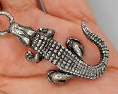 Alligator Pendant Necklace Gemstone Beads Adjustable Choker Florida Wildlife • $14