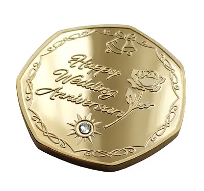 £5.84 • Buy 60th Diamond Wedding Anniversary - Gold Plated Commemorative Coin / Gift