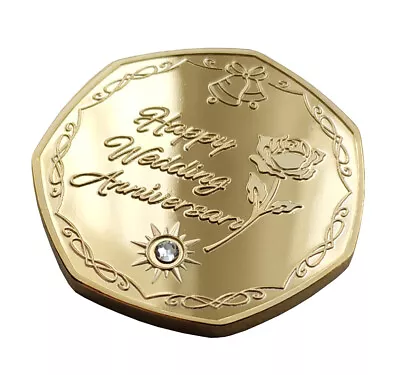 £5.84 • Buy 60th Diamond Wedding Anniversary - Gold Plated Commemorative Coin / Gift