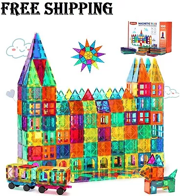 100 Pcs Magna Tiles Clear Colors 3D Set Magnetic Building Toy Magnet Blocks Kids • $90.99