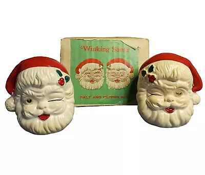 Vintage Winking Santa Salt And Pepper Shakers Lenticular Eye Japan With Box • $28.88