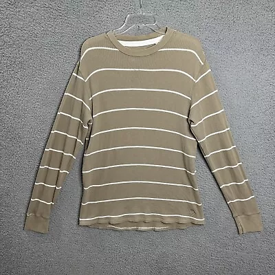 Timberland Thermal Shirt Mens Medium Beige White Striped Long Sleeve Knitted • $12.59