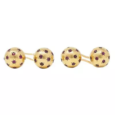 Van Cleef & Arpels Retro 2.20 CTW Ruby 18 Karat Gold Vintage Sphere Cufflinks • $5830
